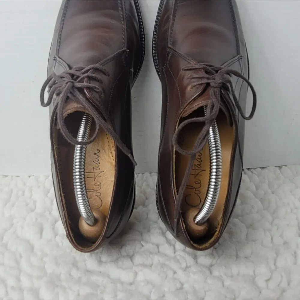 Cole Haan Brown Burnished Leather Apron Toe Derby 8.5M Mens Dress Office Shoes